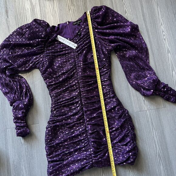 For Love And Lemons Dress Extra Small La Villette Polkadot Mini Ruched Purple - Picture 10 of 14